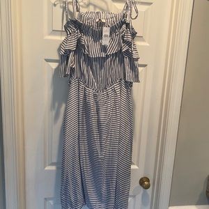 Ann Taylor LOFT stripe off shoulder dress